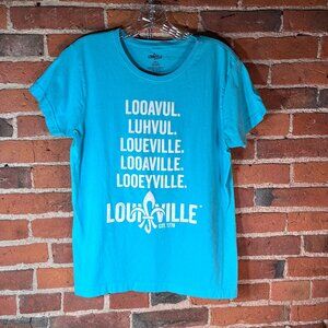 Louisville KY Funny T Shirt Womens Large Blue Graphic Tee Looavul Pronunciation